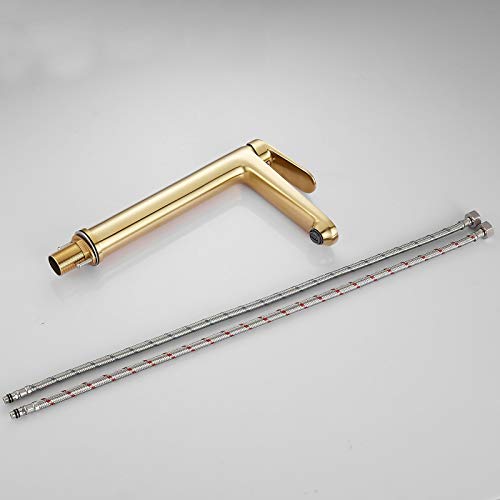 Miniatura 8 de Grifo Monomando Para Lavabo Cuerpo Alto Con Moderno Acabado Dorado Cepillado, Grifo Para Lavabo De Baño De Agua Fría Y Caliente, Beelee Bl6697bgh