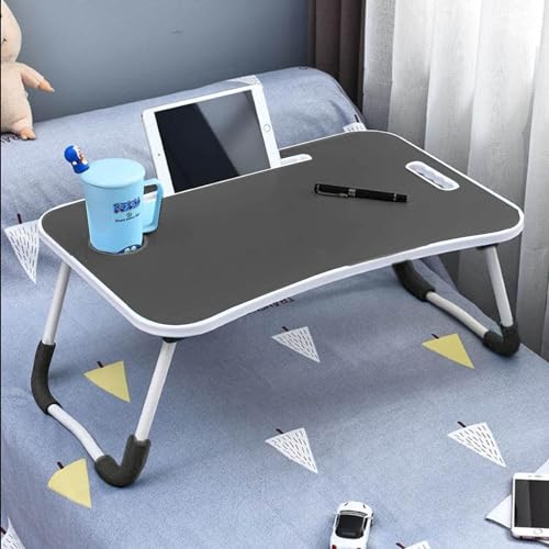 MyHomie Foldable Laptop Bed Table 60 x 40 x 28cm Laptop Table Stand with Foldable Legs & Cup Slot for Eating Breakfast, Reading, Work & Study Watching Movie on Bed/Sofa Dorm Desk – Black