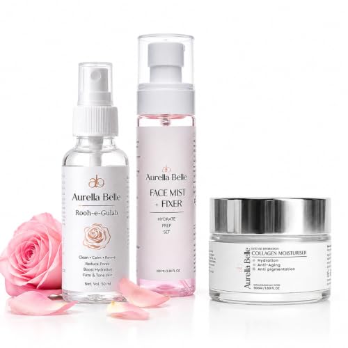 Image of Hydrating Skincare Combo Kit for Women | Collagen Moisturizer + Face Mist + Rooh-e-Gulab Rose Water (50ml) | Daily Facial Care for All Skin Types