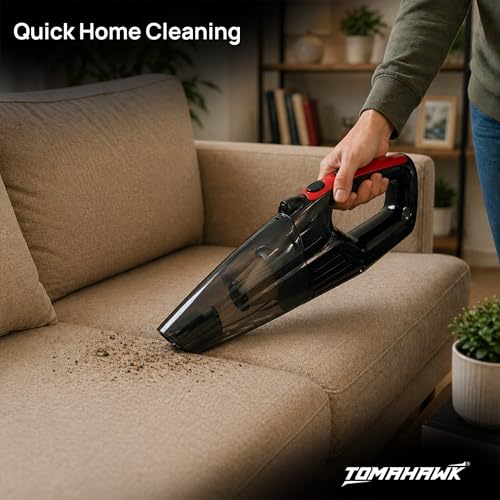 Image of Tomahawk TCV-126 Cordless Handheld Vacuum Cleaner, 120W 7.4V Rechargeable Car Vacuum, 5000KPA Suction, Wet & Dry Portable Vacuum for Home & Car, 0.35L Dust Cup, HEPA Filter, Lightweight for Pet Hair