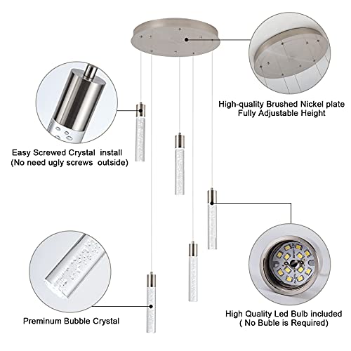 Image of 5-Light Modern Integrated Crystal Pendant Light for Kitchen Island