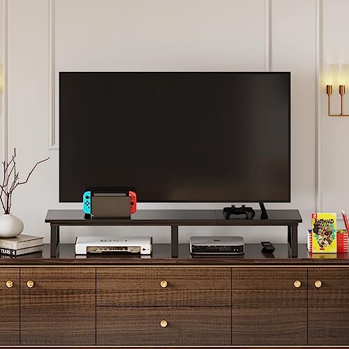 Image of INDIAN DECOR XL652 Classic Black 42 inch Dual Monitor Riser,Long Monitor Stand for 2 Monitors, Wood and Steel Monitor Stand with Storage Large TV Riser Computer Laptop Stand for Office