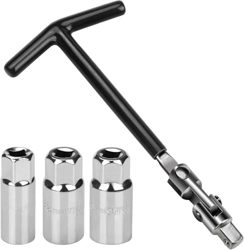 Bohaner Universal Zündkerzenschlüssel, 16 mm/18 mm/21mm Zündkerzenschlüssel Satz, T-Griff 3/8’’ 4-Teiliges Set Zündkerzenschlüssel-Satz für Auto und Motorrad, Zündkerzen Entferner Werkzeug(Schwarz)