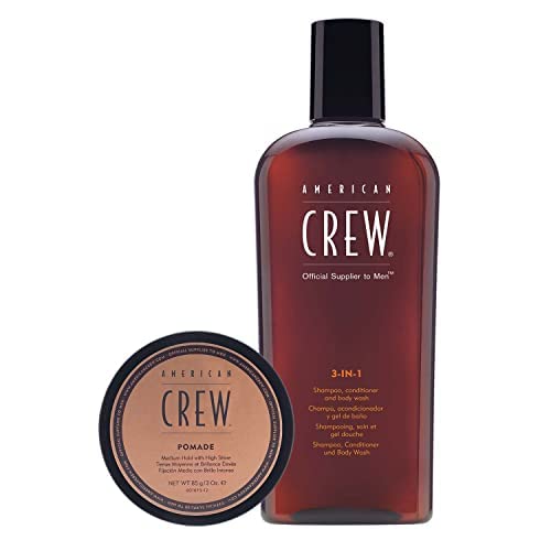 American CrewRegimen Pomade Duo, Hair Gifts For Men With 3-in-1 Shampoo, Conditioner, Body Wash & Pomade for Styling (2 x Full Size)