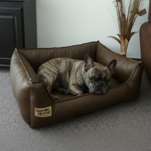 Hundebettenmanufaktur Hundebett Hundesofa Schlafplatz Kunstleder für Hunde Farbe und Größe Wählbar von XS bis XXL (80 cm x 60 cm, Braun)