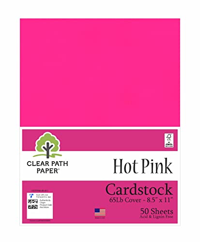 Hot Pink Cardstock - 8.5 x 11 inch - 65Lb Cover - 50 Sheets - Clear Path Paper