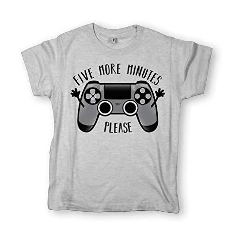 Pampling Camiseta para Niños y Niñas de Mangas Cortas, Ropa Infantil Unisex con Estampados Originales en 5 Tallas, Camiseta 85% Algodón Gris, Modelo Play Five More Minutes (S) Cover