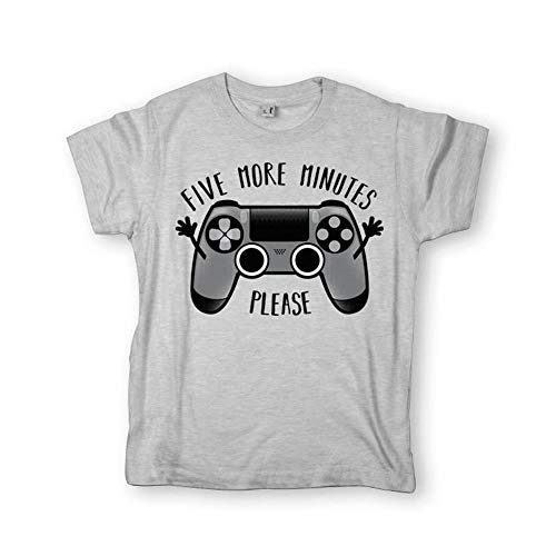 Pampling Camiseta para Niños y Niñas de Mangas Cortas, Ropa Infantil Unisex con Estampados Originales en 5 Tallas, Camiseta 85% Algodón Gris, Modelo Play Five More Minutes (M)