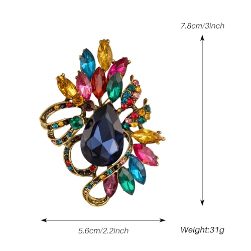 Image of SELOVO Leaf Rhinestone Statement Brooch Pin Dress Jewelry Accessory