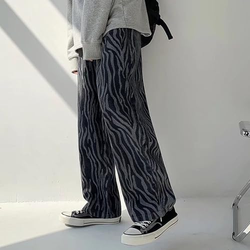 DGHM-JLMY Mens Elastic Waist Drawstring Jeans Hip Hop Trendy Stripe Wide Leg Denim Pants Regular Fit Straight Casual Jean2