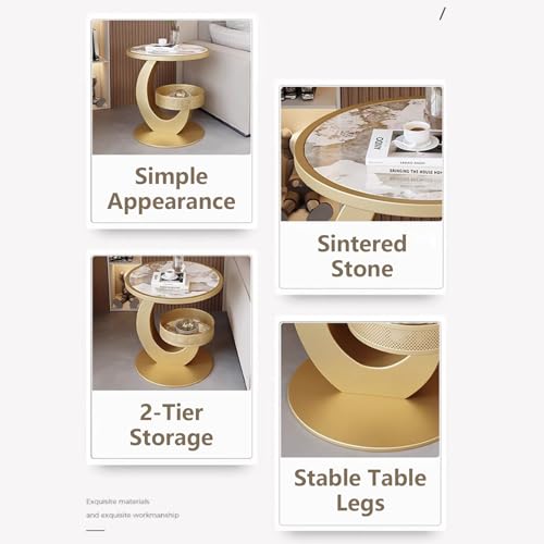 Table d'appoint en pierre frittée, table de thé ronde étroite - 4