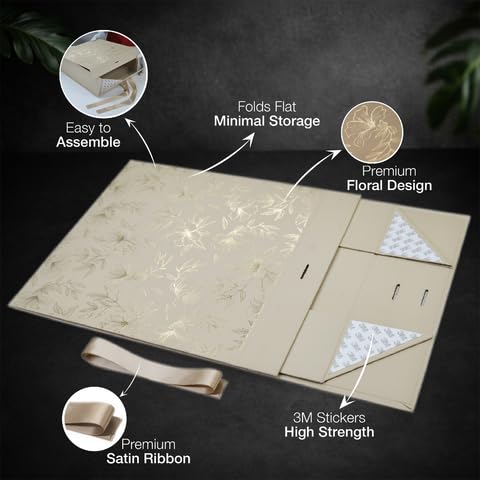 Image of RBS - LARGE Gift Box (34 x 33 x 10cm) Gift Box for Packaging (1 Pack) Hamper Box for Gift Holds Upto 10 kg Gift Packing Box Gift Boxes for Gifting Hamper Box (L - Beige Gold Floral)