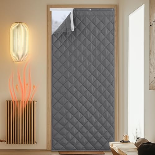 PONY DANCE Rideau Thermique Isolant Anti Froid, Couverture de Porte Insonorisée Imperméable Coupe-Vent pour Maison/Magasin/Garage, Protection Phonique, 1 PC, Gris,...