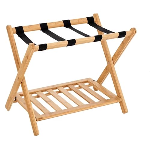 バゲージラック 荷物置き 靴棚付きブラックラゲッジラック 頑丈な折りたたみ式スーツケースラゲッジ スタンドスーツケースシューズラック家庭用ゲストルームオーガナイザー 68*40*58cm- 原木色