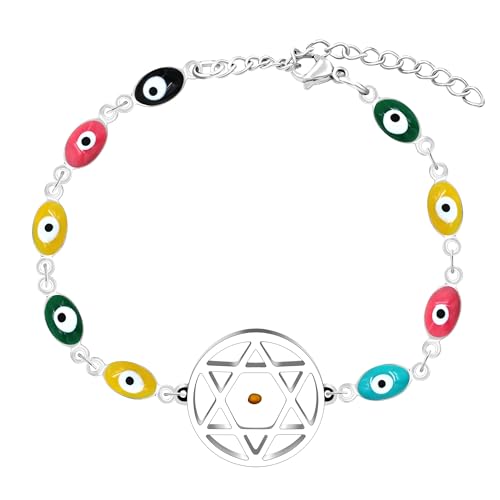 Image of Multi-color Evil Eye Bracelet, Round Star /Triangle /Heart /Round Mountain Faith Seed Charm Adjustable Jewelry for ladies Religious Gifts