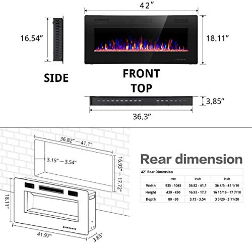 image for R.W.FLAME FElectric Fireplace Recessed and Wall Mounted 42INCH,The Thi