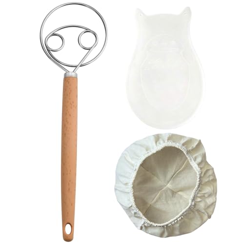 Danish Dough Whisk Set with Kneading Bag & Dough Proofing Cloth Cover Bread Whisk for Kitchen Baking Pastry Sourdough Pizza Cake