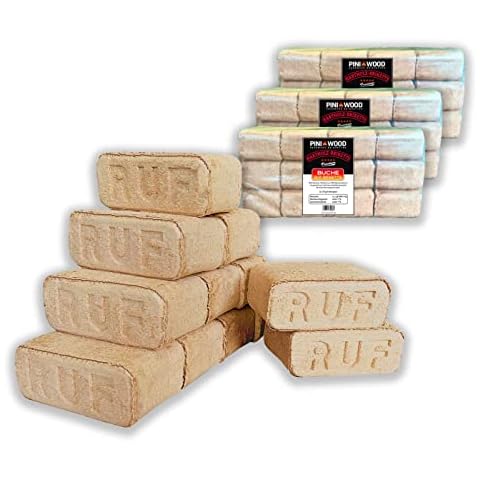 PINI Beech Wood Block Briquettes, 30 kg, High Calorific Value, Long Burning Time, Low Ash, Fast Heat, Ideal for Fireplace, Oven, Fire Bowl Cover