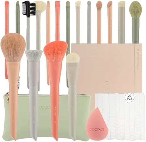 Docolor Makeup Brushes Set 17Pcs Morandi Makeup Brushes with Makeup Bag and Makeup Sponge and Brush Protector Professional Face Powder Kabuki Foundation Blush Eye Shadow Concealers Brush Kit Premium Gift Box