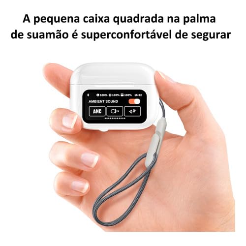 Fone Bluetooth A9 Pro ANC Com Tela LCD Touch, Cancelamento de Ruído ANC, Bluetooth 5.4, Chamadas Bin