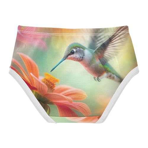 Hummingbird Vibrant Orange Flower Little Girl Panties Girls Underwear Toddlers Cotton Stylish Briefs Undies Kids 2t2