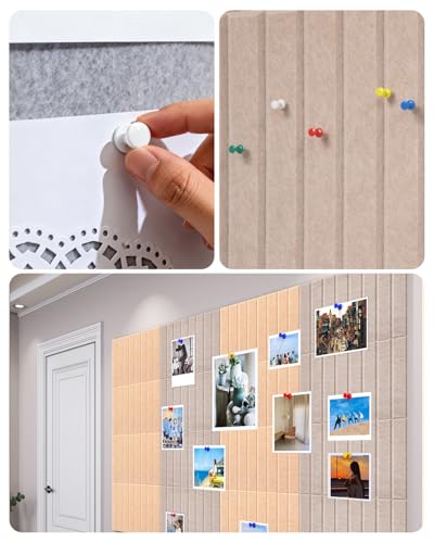 Filz Pinnwand Selbstklebend, 60 * 120cm Filzboard, 8 Stück dekorative Pinnwand aus Filz, Fototafel Memotafeln Memo Boards Bulletin Board Wanddekoration für Büro Küche mit 35 Pushpins, Porzellanweiß
