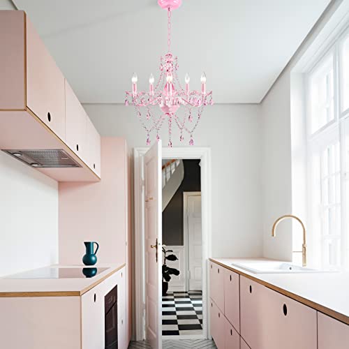 Papaya Crystal Chandeliers Modern Chandelier Pink Acrylic Girls Chamber Pendant Light Lamp Body Size D18 * H17.32 5-Lights Lighting Fixtures For Bedroom Dining Hall #TOP6