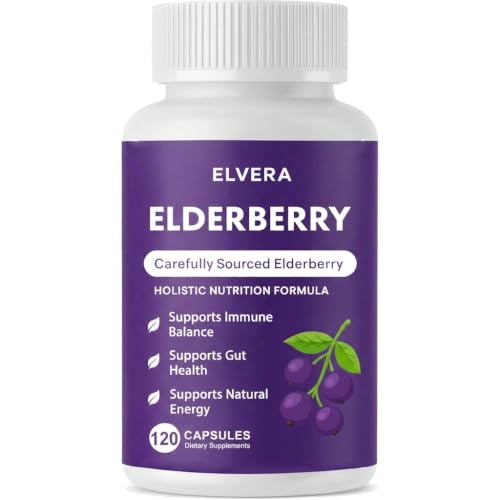 Elvera Elderberry Gut Support Complex - Organic Black Elderberry Soft Capsules with Zinc & Vitamin C Immune Support Digestive Balance Natural Energy Daily Immune & Digestive Wellness 120 Capsules