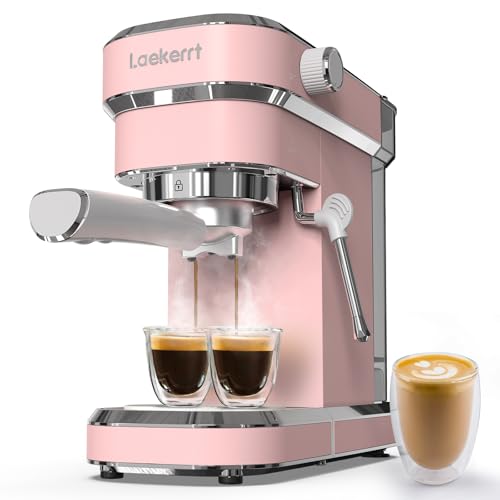 Laekerrt Professional Espresso Machine 20 Bar Espresso Maker with Milk Frother Steam Wand Stainless Steel Home Coffee Machines for Cappuccino and Latte Gift for Women Wife Daughter or Mom Pink