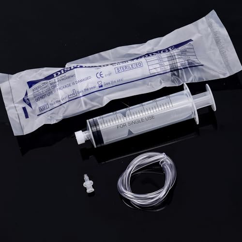 Image of 2pcs 60ml Plastic Syringes with 2pcs 13in Tubing and Luer Connections | Individually Sterile Packed, Luer Connection Tips, 2 Tubes & 2 Nozzles, for Measuring, Watering, Refilling & Feeding