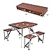 Giantex Portable Folding Picnic Table with 4 Seats, Kid's Camping Table with Umbrella Hole and Stools, Indoor and Outdoor Table for Patio, Lawn Garden, ABS and Aluminum (Brown)