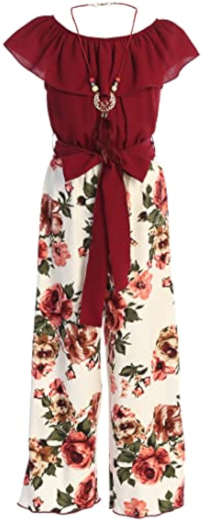 Little Girls Sleeveless Relax Fit Jumpsuit Chiffon Belt Floral Romper Jumpsuit