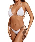 Dadress Women's Halter Bikini Sets Spaghetti Strap Swimsuit Sliding Triangle Bathing Suit 2 Piece Sexy Bikinis White