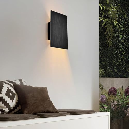 Image of Black Wall Lights for with Switch,Nature Wood Wall Lamp Modern Design,Vintage Led Flat Wall Sconce Up and Down Indoor for Bedroom,Hallway,Hotel,Retro Night Lamp Warm White,8w,1pack