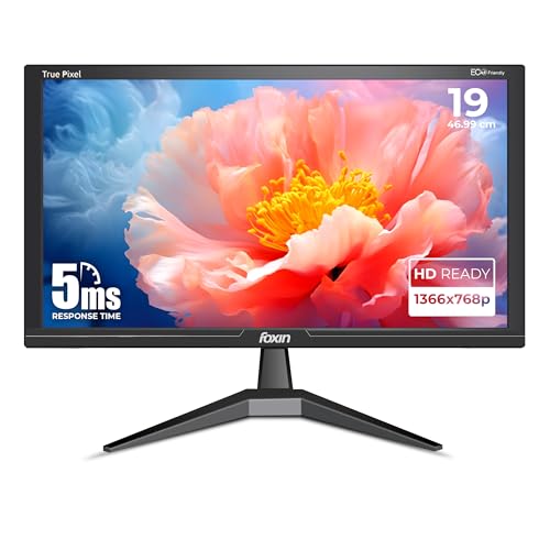 Image of Foxin Crystal 19 Inch (46.99 cm) Crystal Flat LED Monitor | True Pixel HD Display, 1366x768p, 16.7M Colors, 5ms, 60Hz | HDMI & VGA Ports | Wall Mountable | Desktop /Office /CCTV Use | 1 Year Warranty
