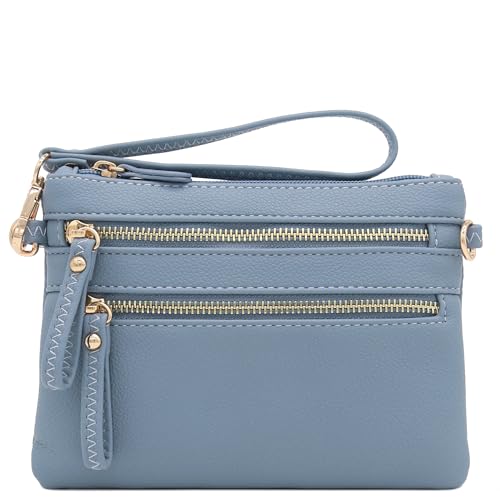Image of FashionPuzzle Multi Zipper Pocket Small Wristlet Crossbody Bag