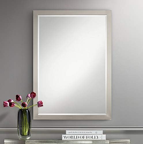 Possini Euro Design Metzeo Rectangular Vanity Decorative Wall Mirror Modern Sleek Brushed Nickel Metal Frame Beveled Glass 26" Wide for Bathroom Bedroom Living Room Home House Office Entryway