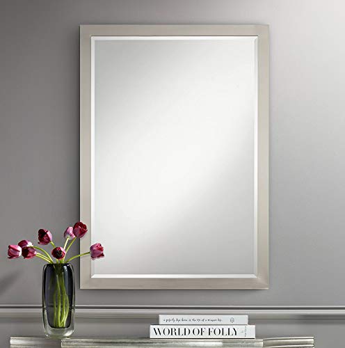 Possini Euro Design Metzeo Rectangular Vanity Decorative Wall Mirror Modern Sleek Brushed Nickel Metal Frame Beveled Glass 26" Wide For Bathroom Bedroom Living Room Home House Office Entryway #TOP18