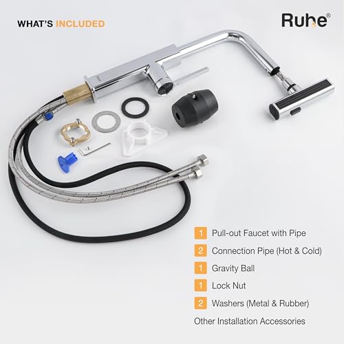 Image of Ruhe Arrow Kitchen Sink Mixer Pull-Out Sprayer Faucet Single Lever Tap with Triple Flow | 360 Swivel | Hot & Cold Water | Table Mounted Kitchen Sink Tap