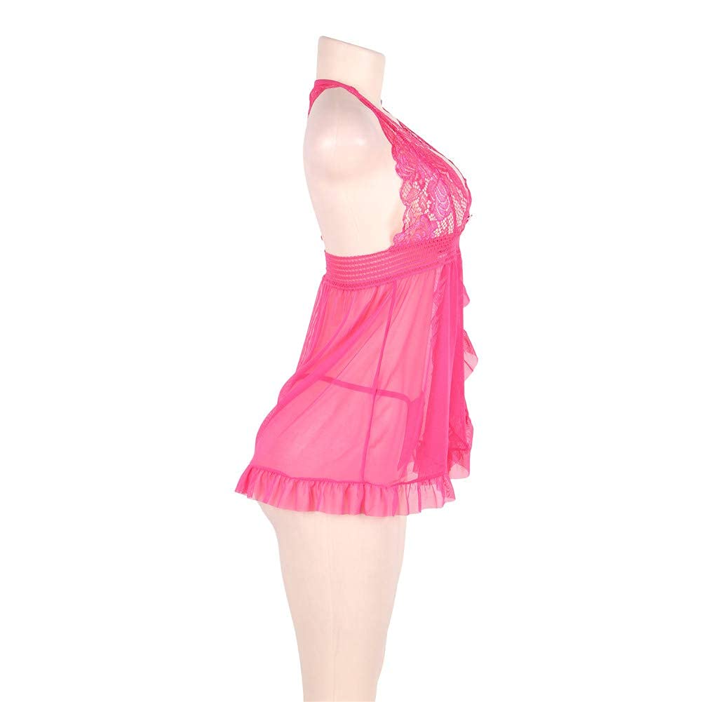 Lingerie Sexy da Donna Taglie Forti Camicia da Notte Sexy con Bretelle Monopezzo Lingerie Bustier Biancheria Intima Sexy da Donna Elasticizzata Taglie Forti (Rosa 5XL) (Nero XL) (Rosa XL)