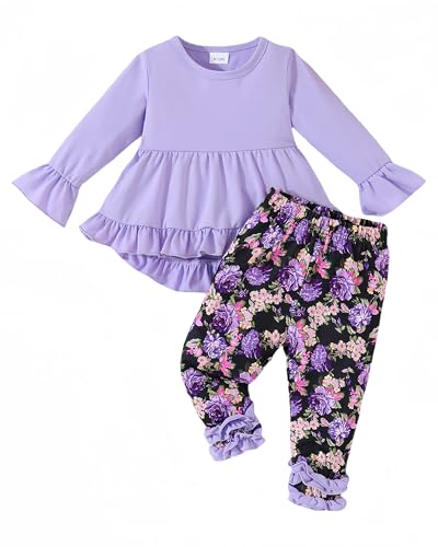 Image of Ichigobaby Baby Girl Clothes Infant Toddler Girl Outfit Long Sleeve Shirts Top Rufffle Pants Little Girls Clothes