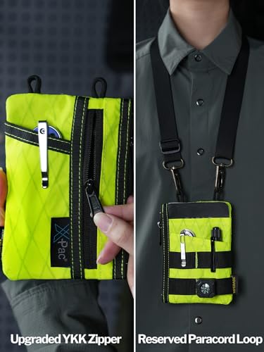 VIPERADE VE18N EDC Pocket Pouch, EDC Organizer Pouch for Men, 4 EDC Slots with 2 Zipper Pockets Multitool Pocket Pouch, Slim EDC Wallet EDC Pocket Organizer Pouch for Everyday Carry (XPAC-Hot Lime)