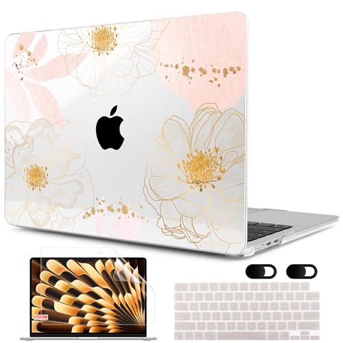Image of MEEgoodo Case for M5 /M4 /M3 /M2 MacBook Air 13 inch 2026 2025 2024 2022, Fit Model A3449 /A3240 /A3113 /A2681, Case Compatible with MacBook Air 13.6-inch, Tropical Pink Flowers