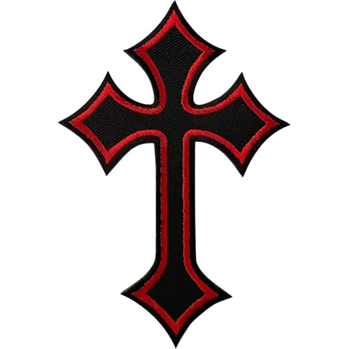 Black Red Cross Patch Iron Sew On Clothes Bag Denim Jeans Coat Embroidered Badge