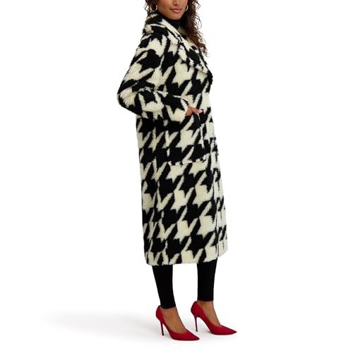 kensie Women's Outerwear Houndstooth Print Faux Fur Sherpa Walker Coat3