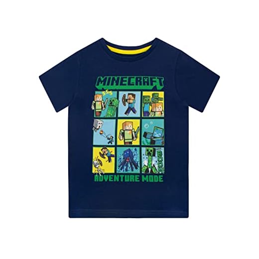 Minecraft Camiseta de Manga Corta para niños Creeper and Steve Azul 7-8 Años