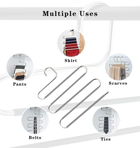 Pants Hangers Non Slip Space Saving Hangers 6 Pack S-Shape Trousers Hangers Stainless Steel Clothes Hangers Closet Organizer For Pants Jeans Scarf Trouser Tie Towel(6 Pack Gray) #TOP1