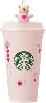 Starbucks Starba Valentine 2025 Reusable Cup 473ml + Valentine 2025 Reusable Cup Dedicated Drink Hole Cap Barista