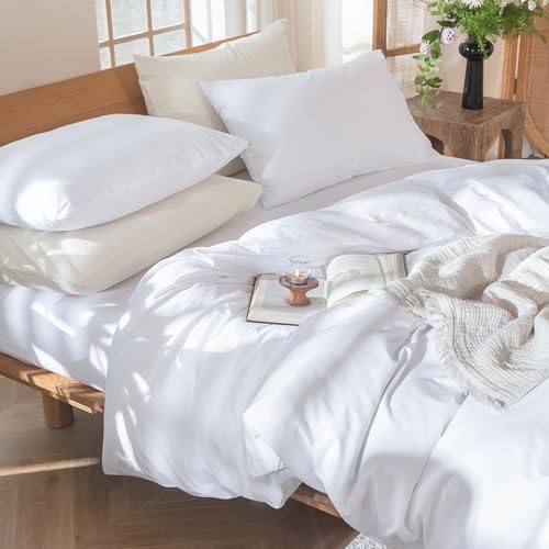 Image of MooMee Duvet Cover Set 100% Washed Cotton Linen Like Alaska King | Relaxed Linen-like Texture. Soft, Breathable & Long-lasting Comfort. Lightweight. Hidden Zipper with 8 Interior Corner Ties