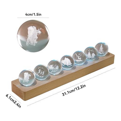 Image of JOJOCY Christmas Glass Crystal Ball Light with Wooden Base, USB-Powered Colorful LED Night Lamp with 7 Christmas Tree Santa Claus and Elk Patterns for New Year's Gift